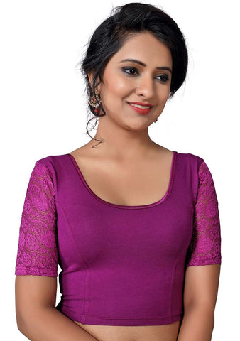 Vamas purple Cotton Lycra Strechable Round Neck Blouse