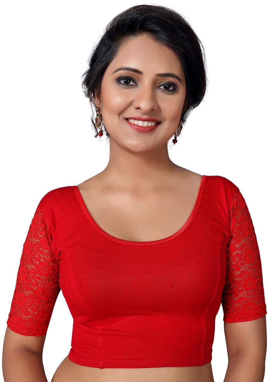 Vamas red Cotton Lycra Strechable Round Neck Blouse