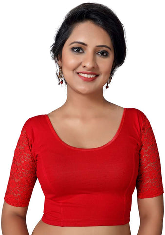 Vamas red Cotton Lycra Strechable Round Neck Blouse