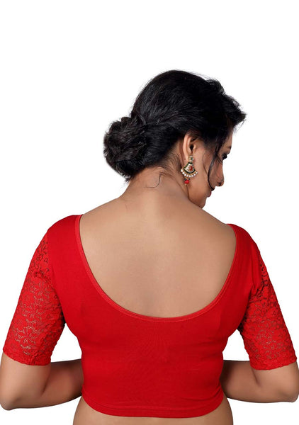 Vamas red Cotton Lycra Strechable Round Neck Blouse
