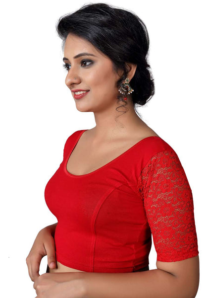 Vamas red Cotton Lycra Strechable Round Neck Blouse