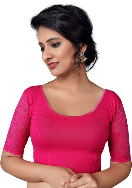 Vamas tomato-pink Cotton Lycra Strechable Round Neck Blouse