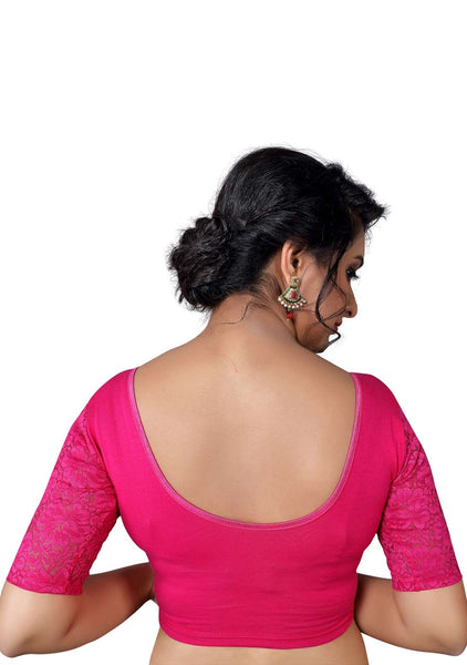 Vamas tomato-pink Cotton Lycra Strechable Round Neck Blouse