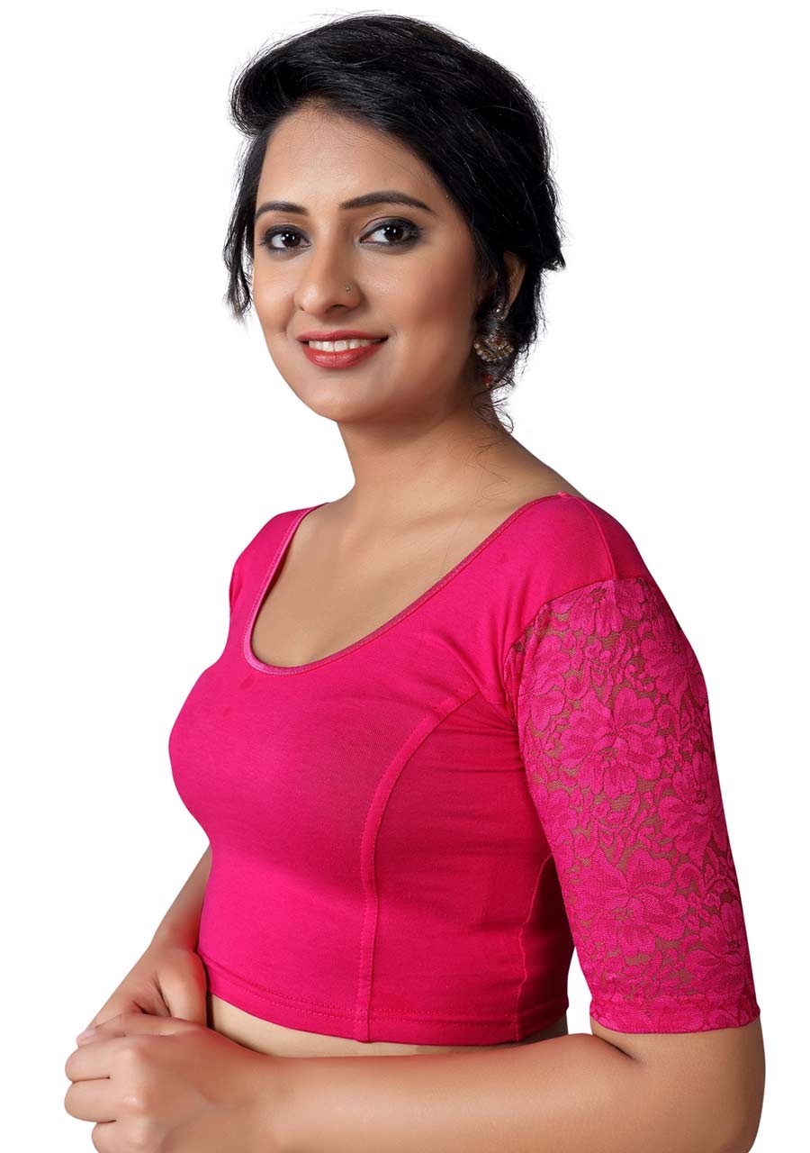 Vamas tomato-pink Cotton Lycra Strechable Round Neck Blouse