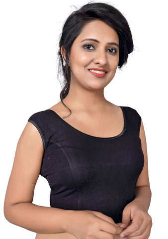 Vamas black Cotton Lycra Strechable Round Neck Blouse