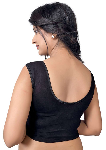 Vamas black Cotton Lycra Strechable Round Neck Blouse