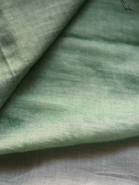 White & Green Mul Cotton Saree