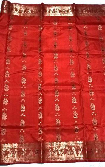Deep Scarlet Orange Ethnic Gorgeous Pure Silk Swarnachari Saree
