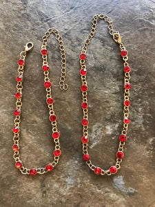 Red Stone Studded Gold Plated Anklet / Payal