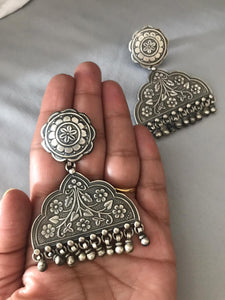 Designer Hanging Flat Silver Earrings