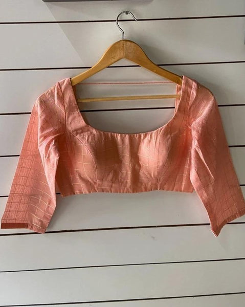 Peach Pink Colored with Golden Square Designed Readymade Blouse