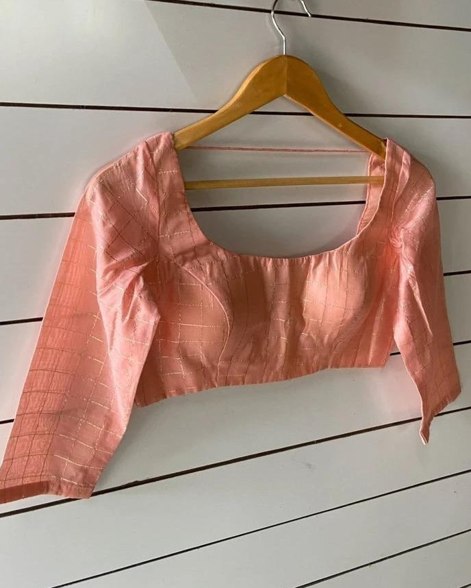 Peach Pink Colored with Golden Square Designed Readymade Blouse