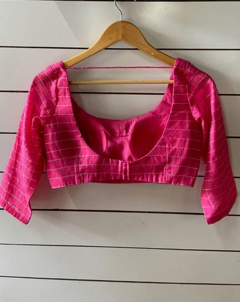Pink Rayon with Golden Square Designed Readymade Blouse