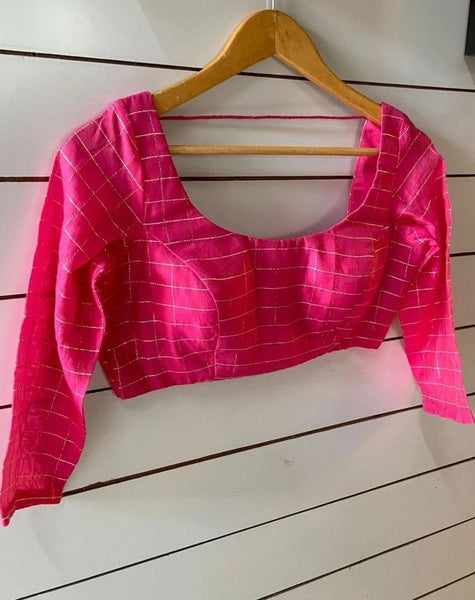 Pink Rayon with Golden Square Designed Readymade Blouse