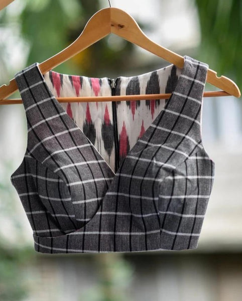 Black and White Cotton Readymade Blouse