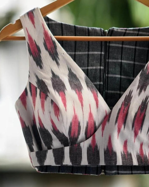 Black and White Cotton Readymade Blouse