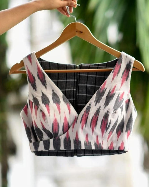 Black and White Cotton Readymade Blouse