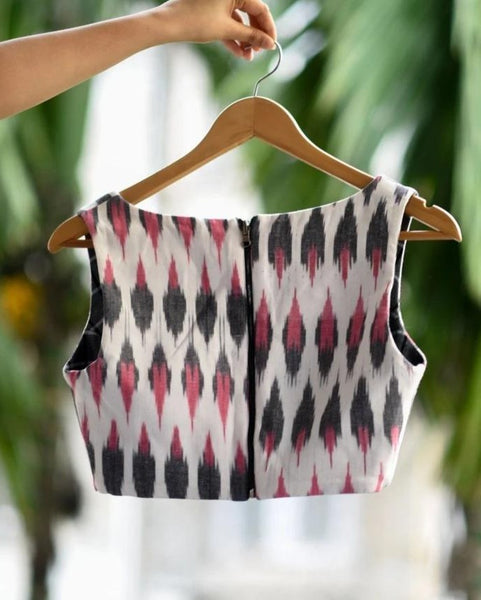 Black and White Cotton Readymade Blouse