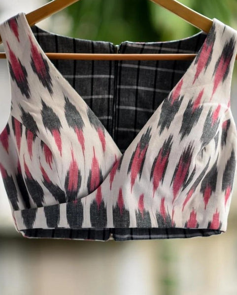 Black and White Cotton Readymade Blouse