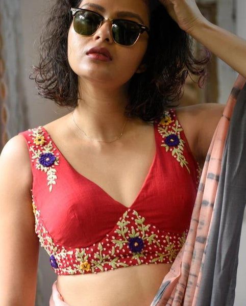 Cotton with Hand Embroidery  Readymade Blouse