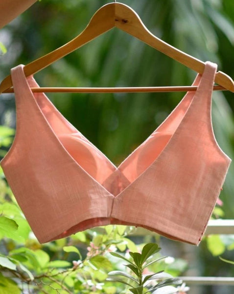 Peach Cotton with Hand Embroidery  Readymade Blouse