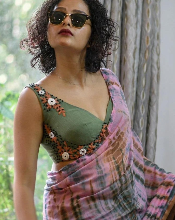 Mint Green Cotton with Hand Embroidery  Readymade Blouse