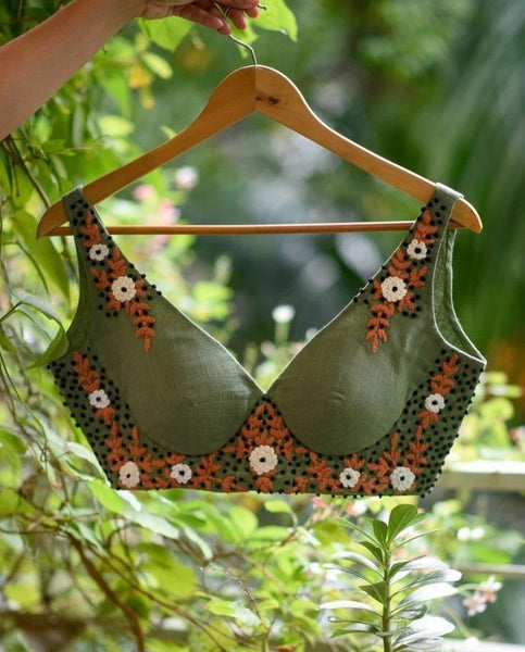 Mint Green Cotton with Hand Embroidery  Readymade Blouse