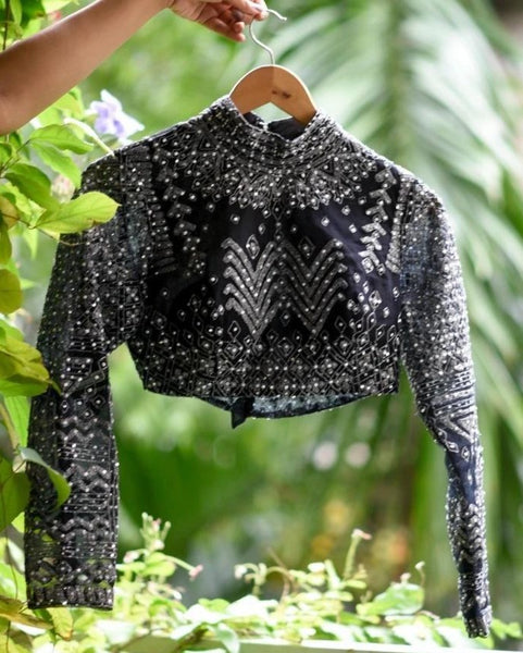 Gorgeous Black with Glitz All Over Readymade Blouse