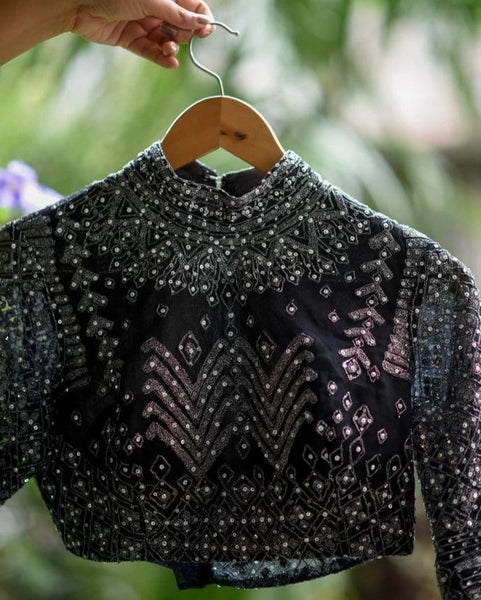 Gorgeous Black with Glitz All Over Readymade Blouse