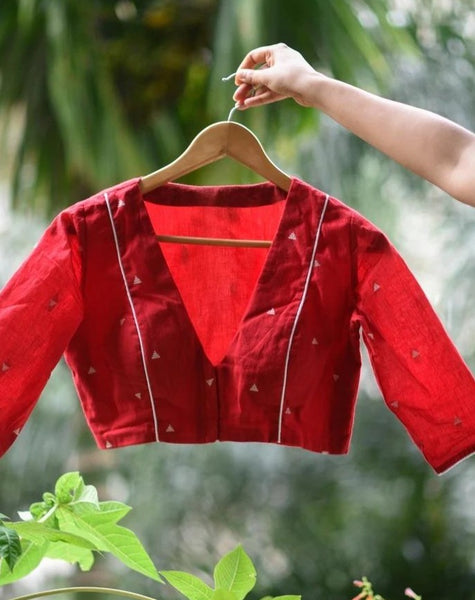 Red Cotton Readymade Blouse