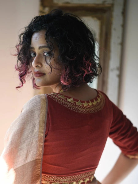 Maroon with Gold Design Work Readymade Blouse