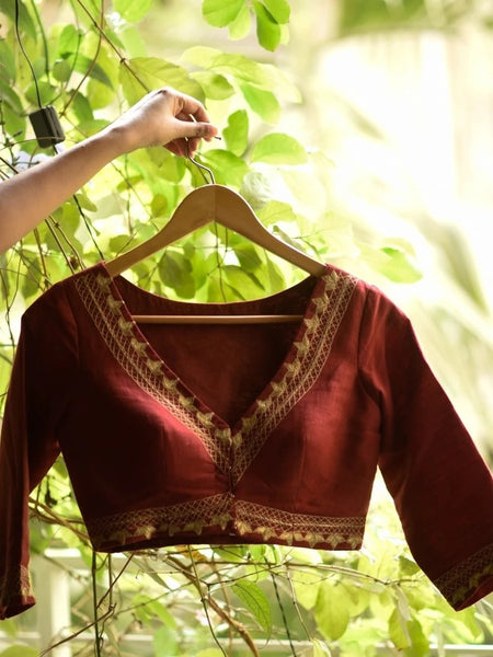 Maroon with Gold Design Work Readymade Blouse