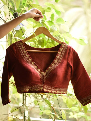 Maroon with Gold Design Work Readymade Blouse