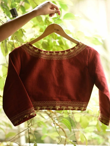 Maroon with Gold Design Work Readymade Blouse