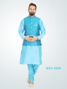 Blue Kurta Pajama Set with Nehru Jacket