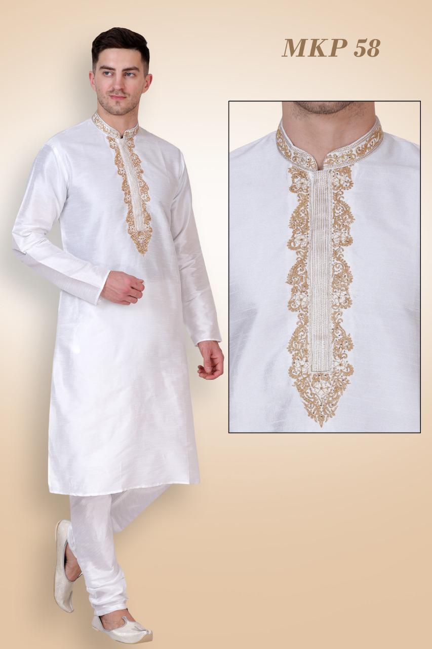 Mens Mehr Ecru White Cotton Floral Cutdana Embroidered Kurta Set – shoprah