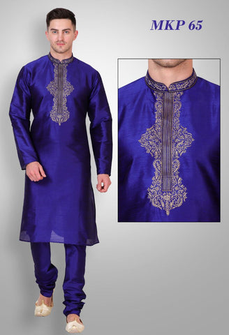 Royal Blue Mens Embroidered Kurta Pyjama Set