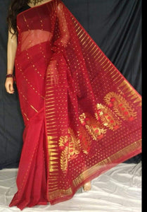 Red & Gold Handwoven Zari Jamdani Saree