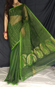 Green & Gold Handwoven Zari Jamdani Saree