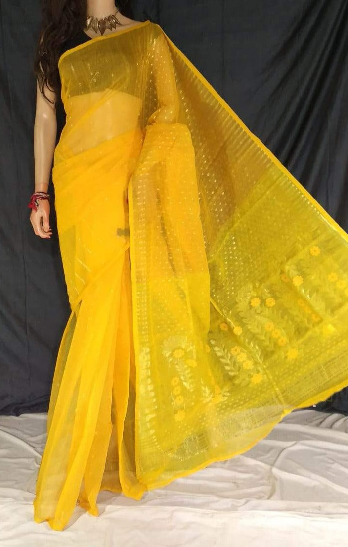 Sunshine Yellow & Gold Handwoven Zari Jamdani Saree