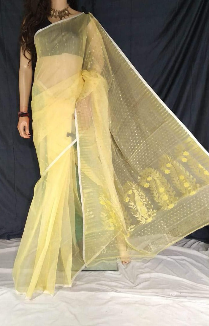 Light Yellow & Gold Handwoven Zari Jamdani Saree