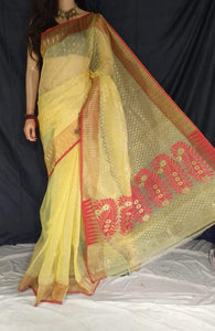 Yellow & Red Handwoven Zari Jamdani Saree