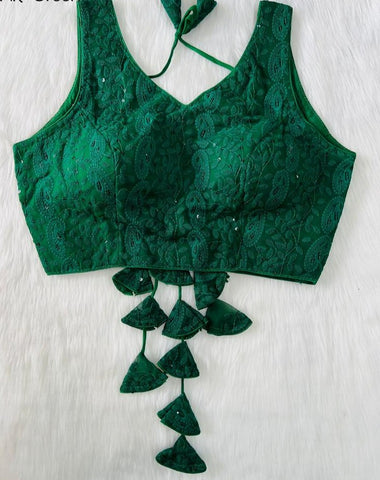 Designer Readymade Green Sequin Sleeveless Blouse