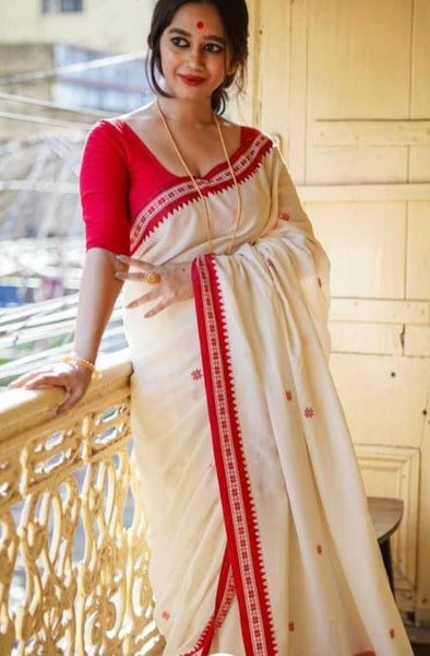 Very Soft Khadi Cotton Saree With Blouse Piece