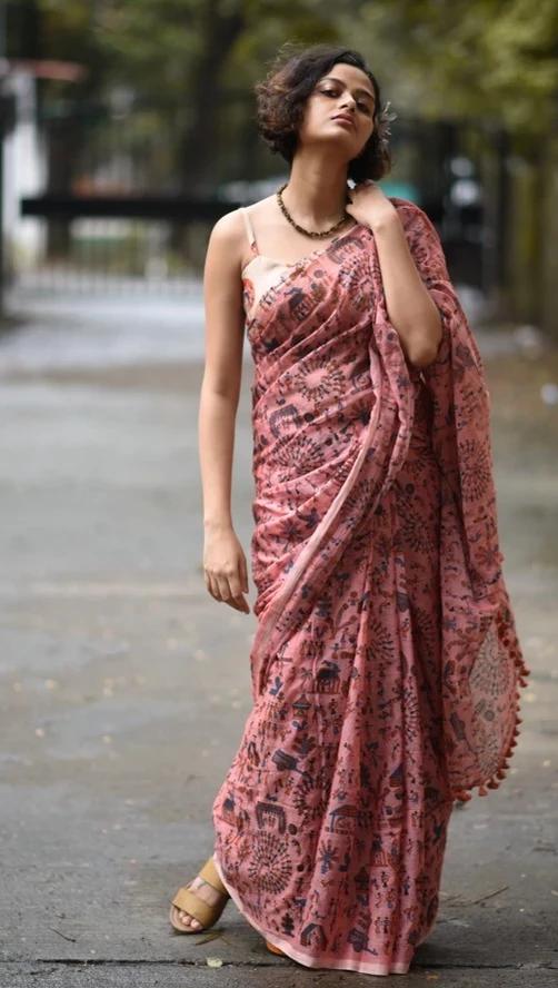 Peach Mul Cotton Saree