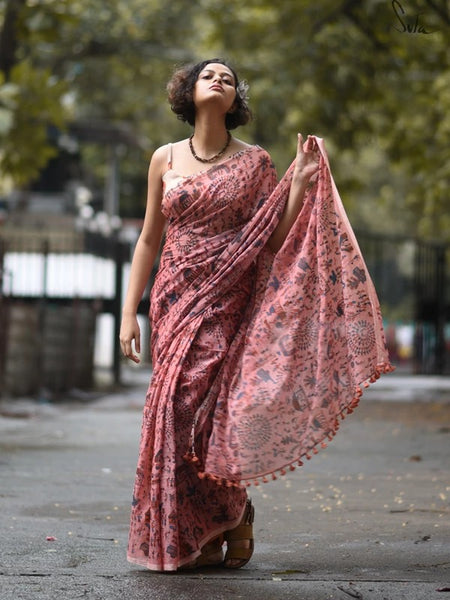 Peach Mul Cotton Saree