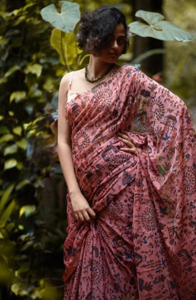 Peach Mul Cotton Saree