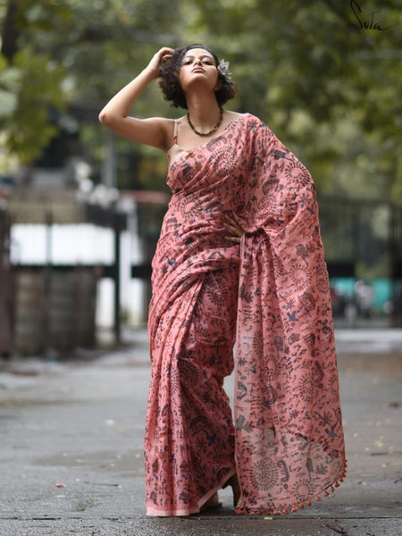 Peach Mul Cotton Saree