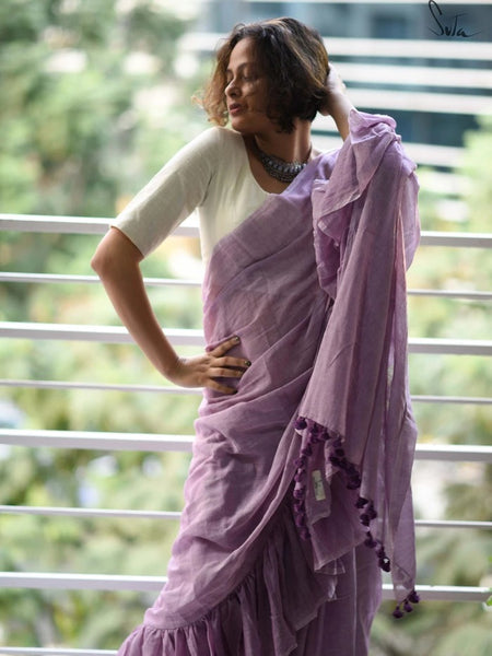 Beautiful Lavender Mulmul Saree