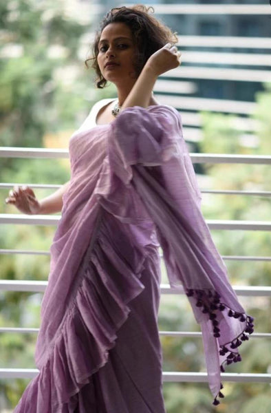 Beautiful Lavender Mulmul Saree
